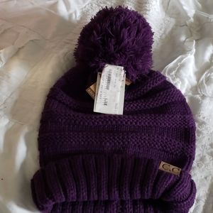 C.C purple beanie hat. Pom pom, slouchy beanie